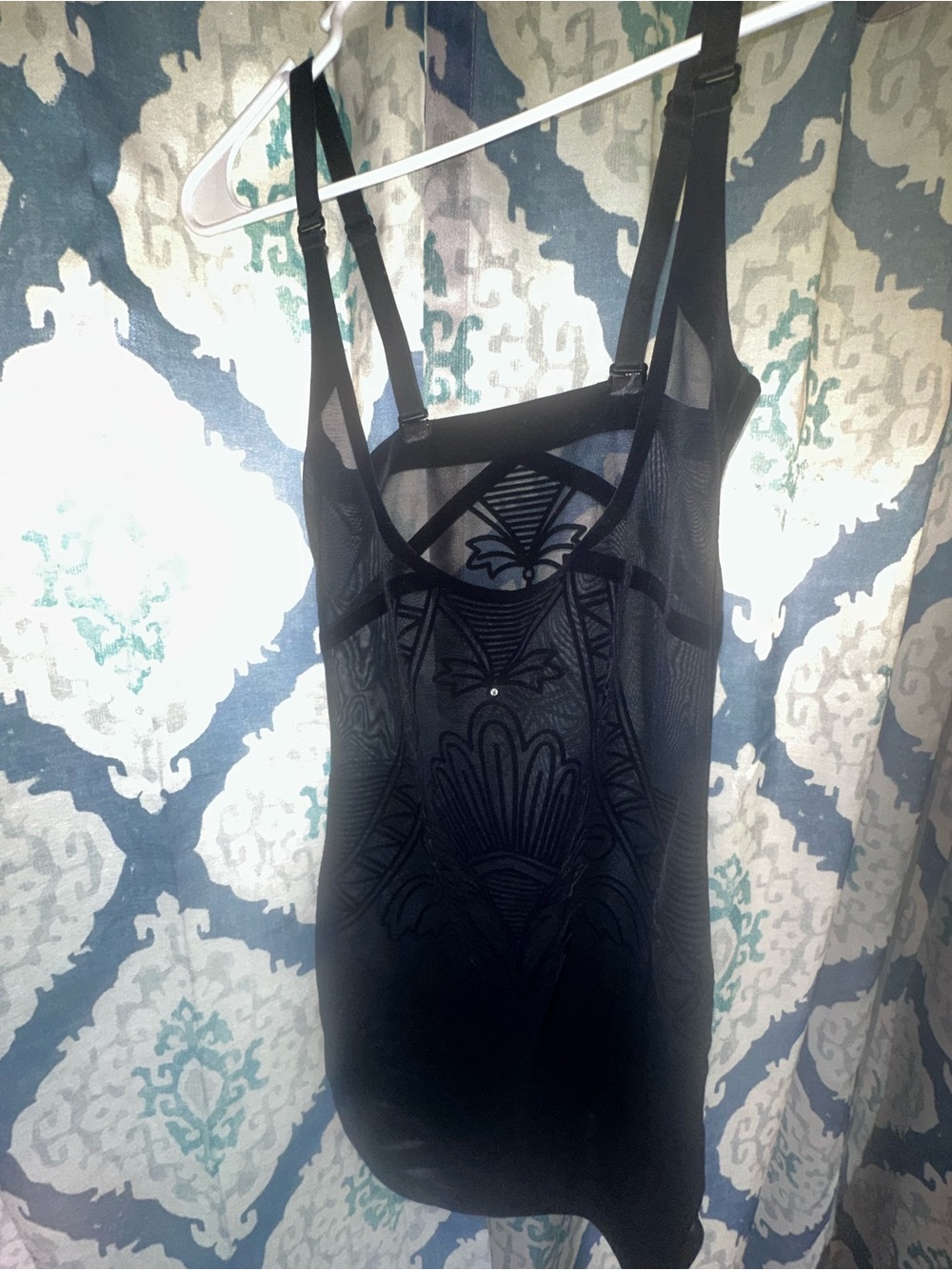 Nancy Ganz Black Sheer Mesh Bodysuit – Strappy Detail